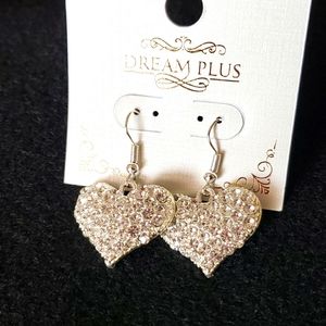 * HP* Heart shaped rhinestone earrings,  silver …